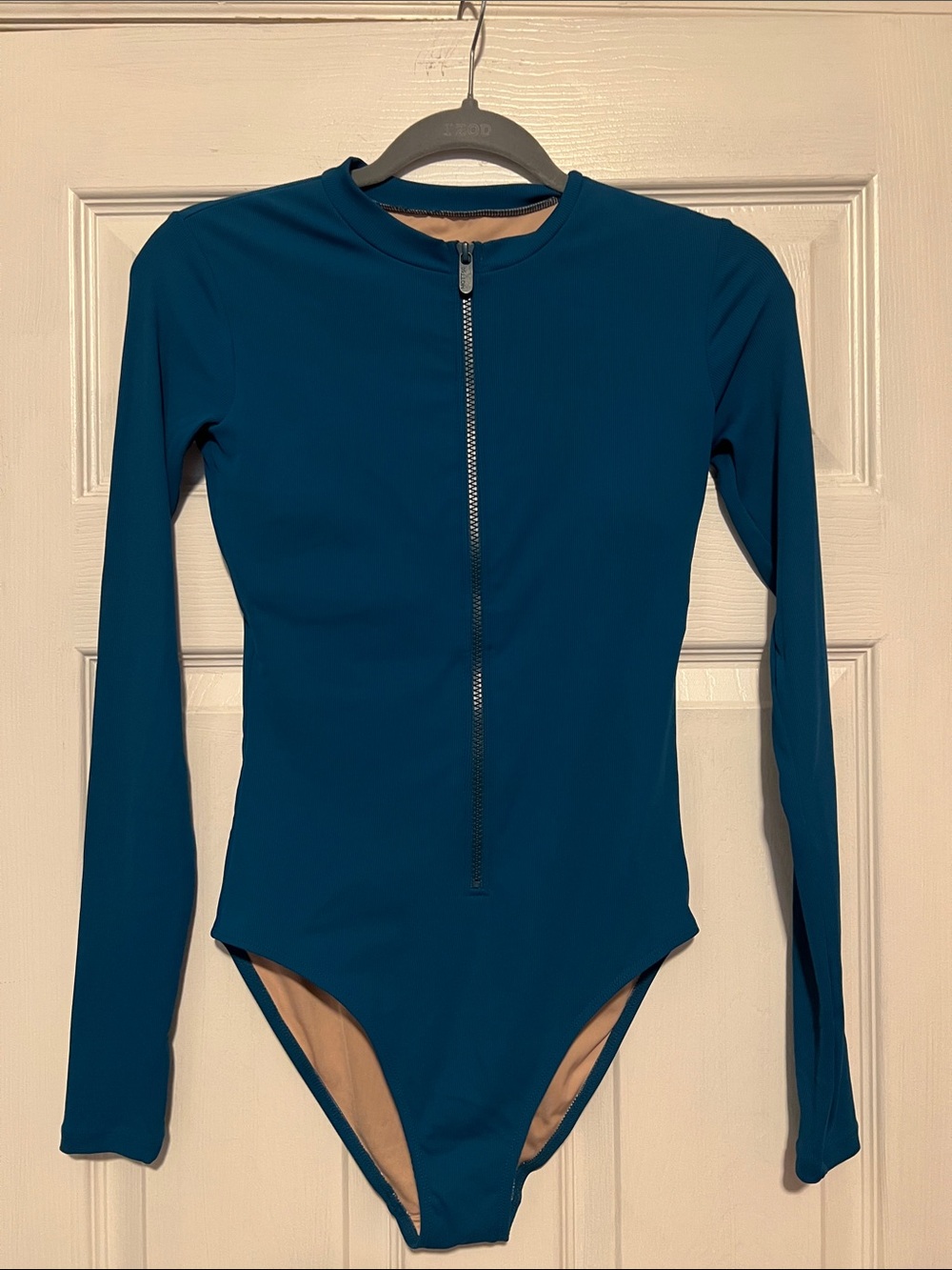 Mott50 Teal Long-Sleeve Zip Front One-Piece Swimsuit